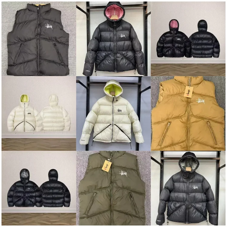 Stussy Black Puffer Jacket and Vest Set