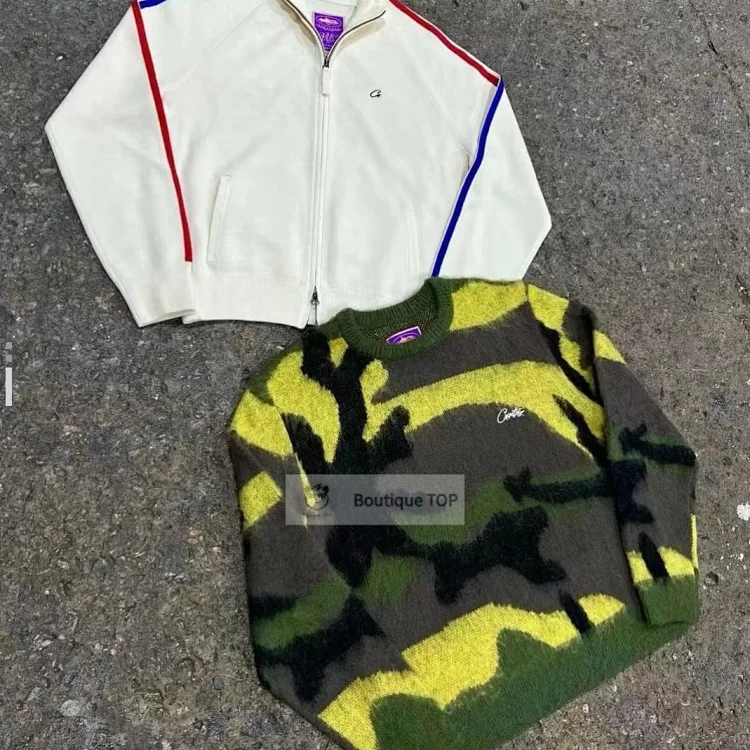 CLOT White Zip-Up Jacket and Camo Knit Sweater Combo