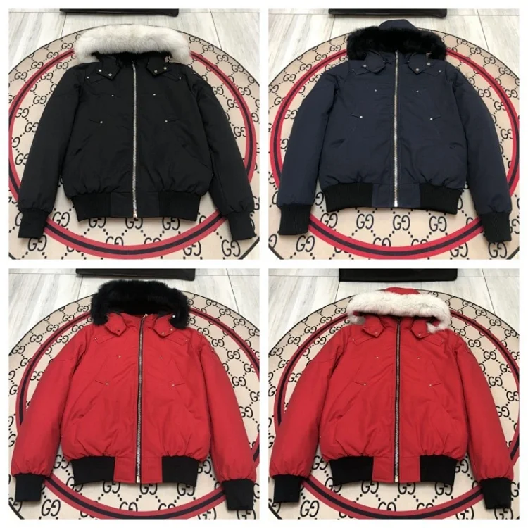 Gucci Black and Navy Bomber Jackets with Fur Collar