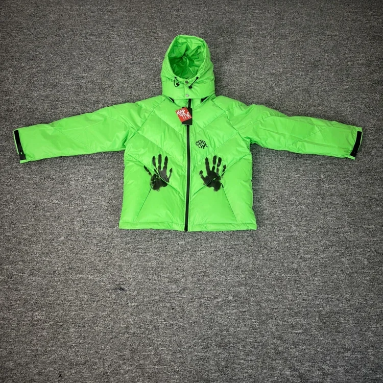 Cheetah Green Puffer Jacket with Hood