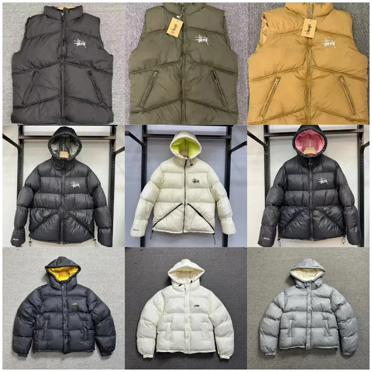 Stussy Black Puffer Jacket and Vest Set