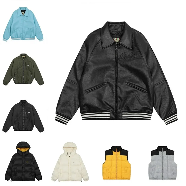 Black Leather Jacket with Striped Cuffs