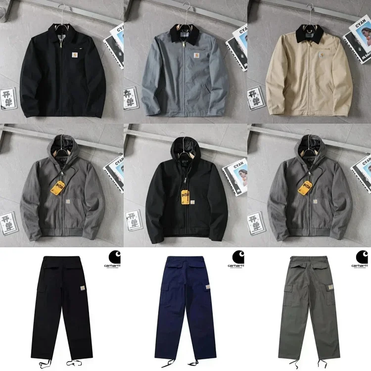 Carhartt Black, Blue, and Grey Work Jackets with Hoodies