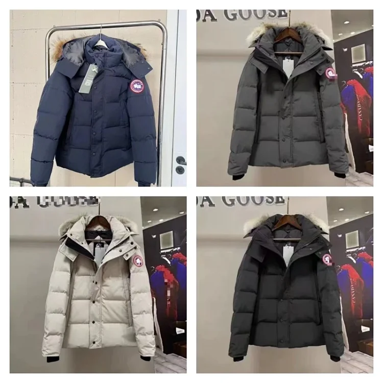 Canada Goose Navy and Grey Puffer Jackets with Fur Trim Hood